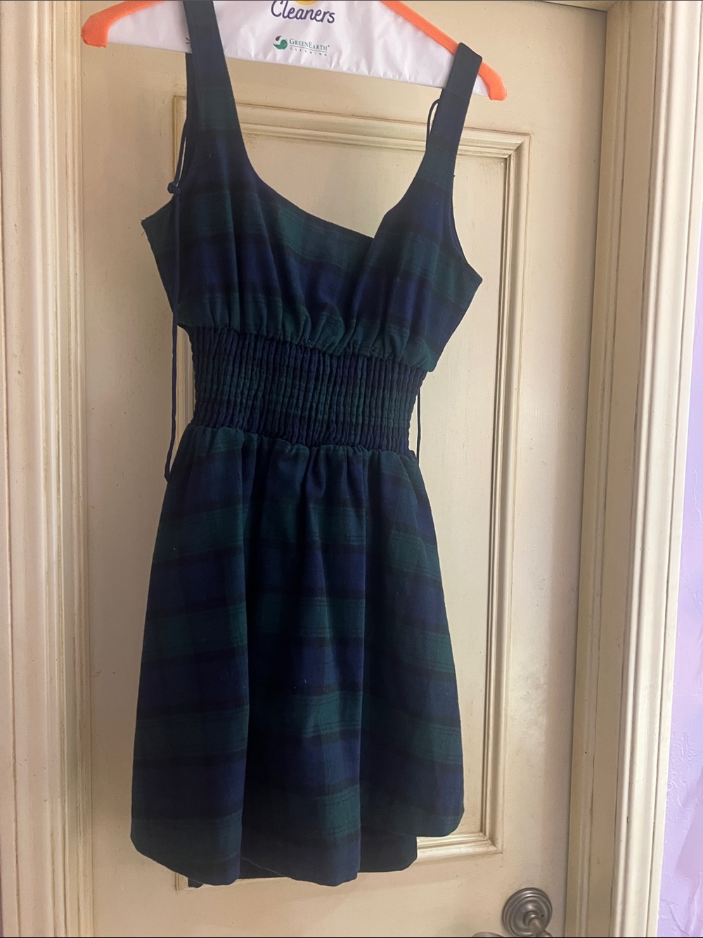Hill House Forest Green and Navy Plaid Smocked Mini Dress